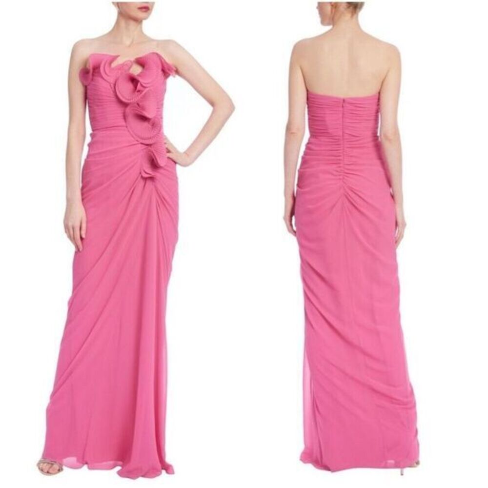 BADGLEY MISCHKA Strapless ruffled chiffon gown Size 16